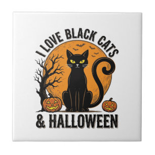 Ich liebe schwarze Katzen Halloween Vintage-Shirt- Fliese