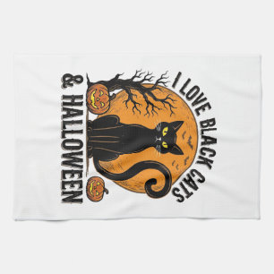 Ich liebe schwarze Katzen Halloween Vintage-Shirt- Geschirrtuch