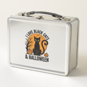 Ich liebe schwarze Katzen Halloween Vintage-Shirt- Metall Brotdose