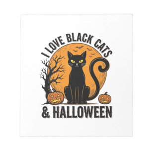Ich liebe schwarze Katzen Halloween Vintage-Shirt- Notizblock