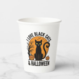 Ich liebe schwarze Katzen Halloween Vintage-Shirt- Pappbecher