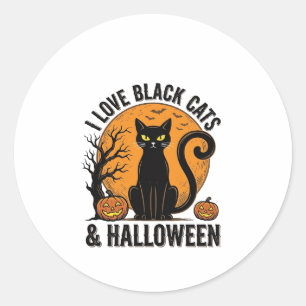 Ich liebe schwarze Katzen Halloween Vintage-Shirt- Runder Aufkleber