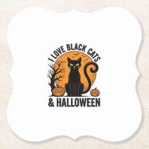 Ich liebe schwarze Katzen Halloween Vintage-Shirt- Untersetzer