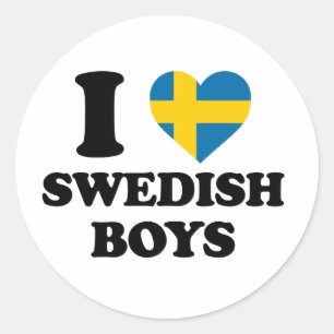 Ich liebe schwedische Jungen Schweden Flagge Herz Runder Aufkleber