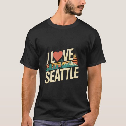 Ich liebe Seattle Space Needle Mountain View T-Shirt (Vorderseite)