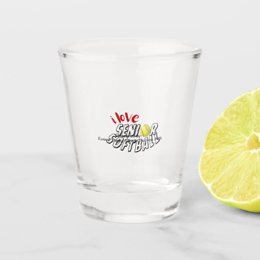 Ich liebe Senior-Softball-Flaschenkühler Schnapsglas (Vorderseite)