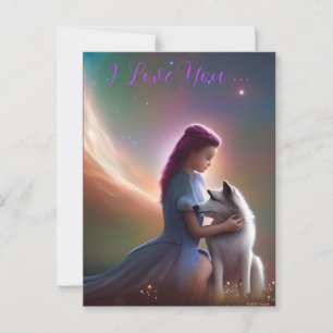 Ich Liebe Sie ... AI Fantasy Art Print Wolfcub & G Postkarte