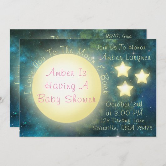 Ich Liebe Sie auf den Mond und zurück Babydusche e Einladung (Vorne/Hinten)