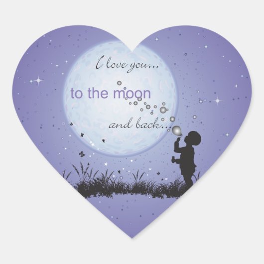 Ich Liebe Sie auf den Mond und zurück einzigartige Herz-Aufkleber (Vorderseite)