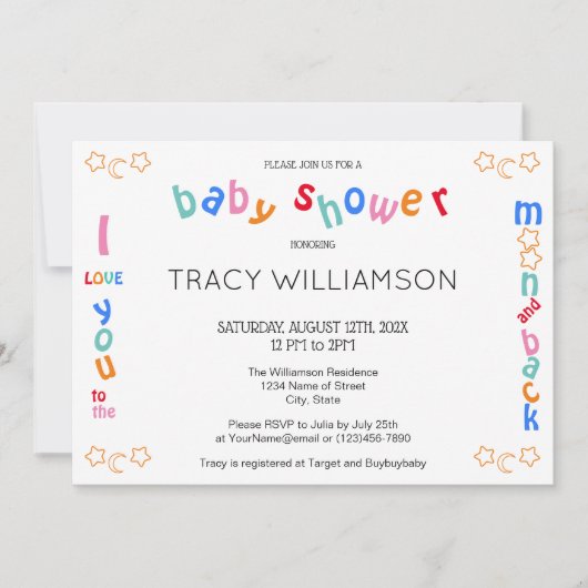 Ich Liebe Sie auf Mond & Rücken Baby Dusche Einladung (Vorderseite)