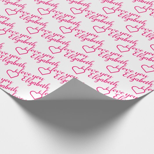Ich Liebe, Sie benennen Pink Heart Pattern Typogra Geschenkpapier (Ecke)