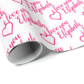 Ich Liebe, Sie benennen Pink Heart Pattern Typogra Geschenkpapier (Rolleneckpunkt)