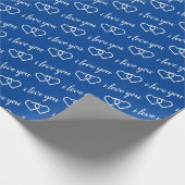 Ich Liebe Sie Blue White Heart Pattern Typografie Geschenkpapier (Ecke)