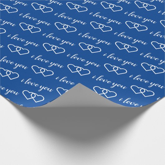 Ich Liebe Sie Blue White Heart Pattern Typografie Geschenkpapier (Ecke)