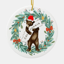 Ich Liebe Sie California Bär mit Weihnachtsmannmüt Keramik Ornament