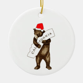 Ich Liebe Sie California Bär mit Weihnachtsmannmüt Keramik Ornament