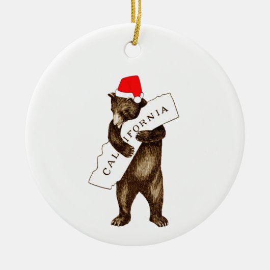 Ich Liebe Sie California Bär mit Weihnachtsmannmüt Keramik Ornament (Vorne)