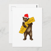 Ich Liebe Sie California Bär mit Weihnachtsmannmüt Postkarte (Vorne/Hinten)