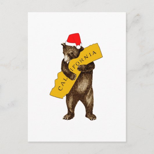 Ich Liebe Sie California Bär mit Weihnachtsmannmüt Postkarte (Vorderseite)