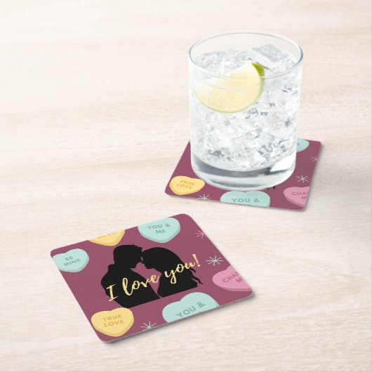 Ich Liebe Sie Candy Hearts Couple Rechteckiger Pappuntersetzer (Vor Ort)