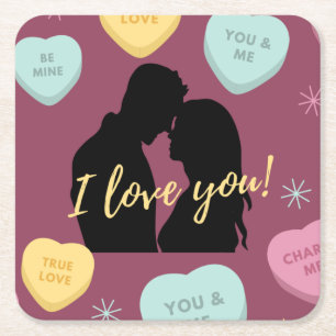 Ich Liebe Sie Candy Hearts Couple Rechteckiger Pappuntersetzer