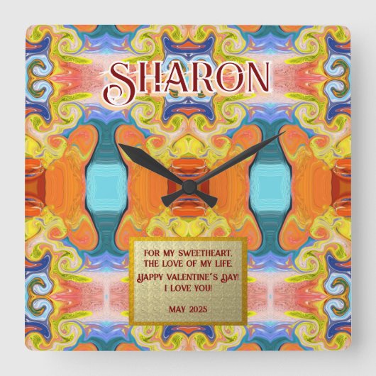 Ich Liebe Sie einzigartig Abstrakte Art-Déco-Marmo Quadratische Wanduhr (Vorderseite)