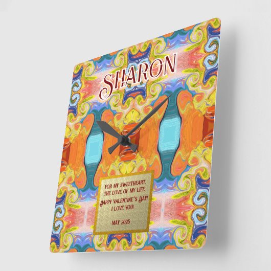 Ich Liebe Sie einzigartig Abstrakte Art-Déco-Marmo Quadratische Wanduhr (Winkel)