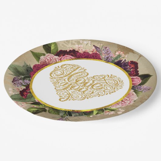 Ich Liebe Sie Extravagant Golden Verziert Herzens Pappteller (Schrägansicht)