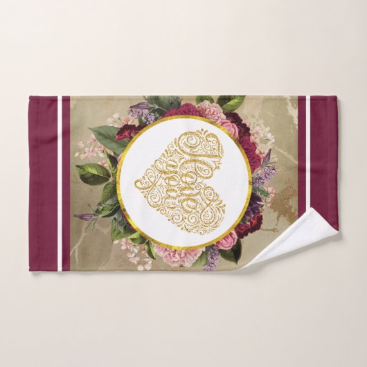 Ich Liebe Sie Extravagantes Goldenes Herz mit Blum Badhandtuch Set (Handtuch)