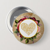 Ich Liebe Sie Extravagantes Goldenes Herz mit Blum Button (Vorne & Hinten)
