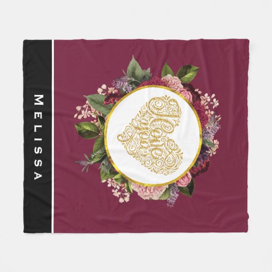 Ich Liebe Sie Extravagantes Goldenes Herz mit Blum Fleecedecke (Vorderseite (Horizontal))