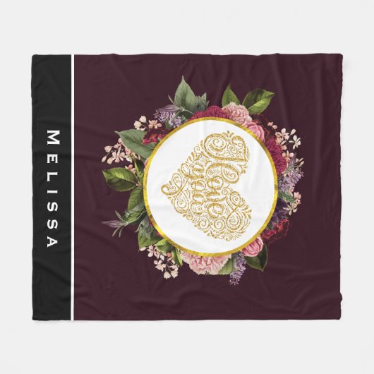 Ich Liebe Sie Extravagantes Goldenes Herz mit Blum Fleecedecke (Vorderseite (Horizontal))