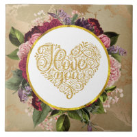 Ich Liebe Sie Extravagantes Goldenes Herz mit Blum