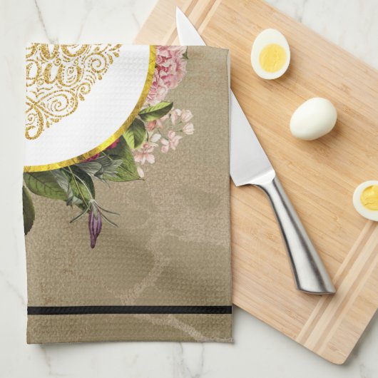 Ich Liebe Sie Extravagantes Goldenes Herz mit Blum Geschirrtuch (Viertel Falte)