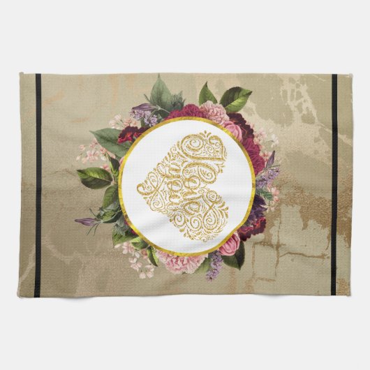 Ich Liebe Sie Extravagantes Goldenes Herz mit Blum Geschirrtuch (Horizontal)
