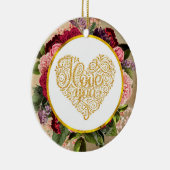Ich Liebe Sie Extravagantes Goldenes Herz mit Blum Keramik Ornament (Rechts)
