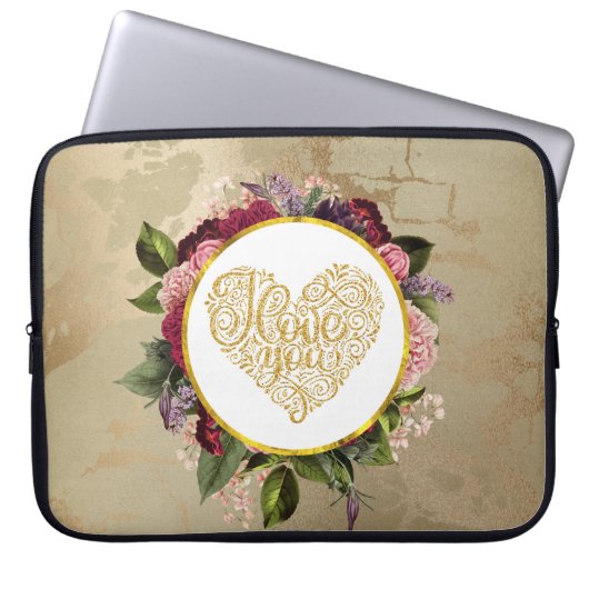 Ich Liebe Sie Extravagantes Goldenes Herz mit Blum Laptopschutzhülle (Vorderseite)
