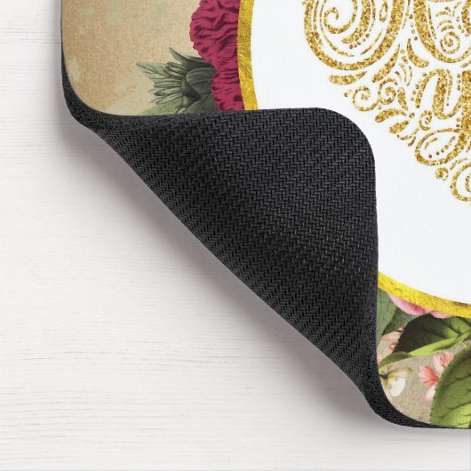 Ich Liebe Sie Extravagantes Goldenes Herz mit Blum Mousepad (Ecke)