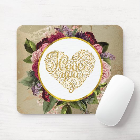 Ich Liebe Sie Extravagantes Goldenes Herz mit Blum Mousepad (Mit Mouse)
