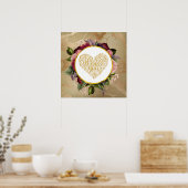 Ich Liebe Sie Extravagantes Goldenes Herz mit Blum Poster (Küche)