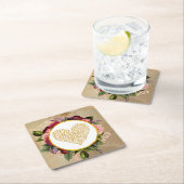 Ich Liebe Sie Extravagantes Goldenes Herz mit Blum Rechteckiger Pappuntersetzer (Vor Ort)