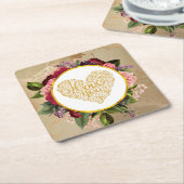 Ich Liebe Sie Extravagantes Goldenes Herz mit Blum Rechteckiger Pappuntersetzer (angewinkelt)