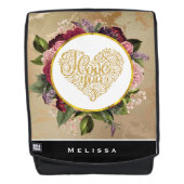 Ich Liebe Sie Extravagantes Goldenes Herz mit Blum Rucksack (Vorderseite)