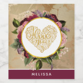 Ich Liebe Sie Extravagantes Goldenes Herz mit Blum Weinetikett (Einzelnes Label)