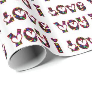 Ich Liebe Sie farbenfrohe Romantik Herz Typografie Geschenkpapier