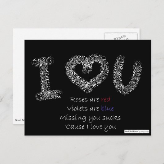 Ich Liebe Sie Gedicht: Vermisst Sind zum Kotzen du Postkarte (Vorne/Hinten)