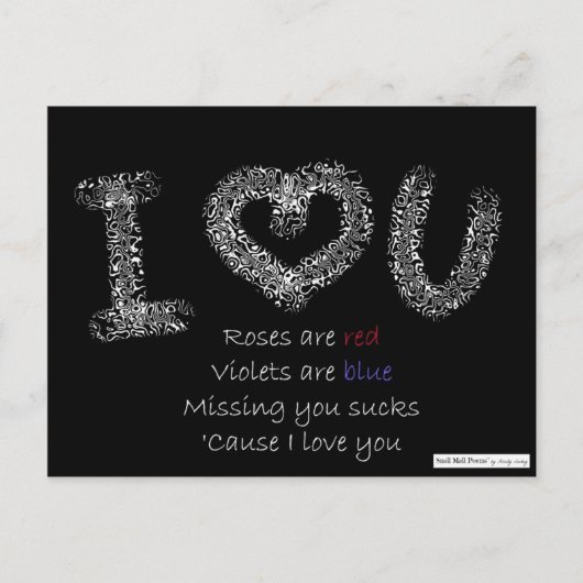Ich Liebe Sie Gedicht: Vermisst Sind zum Kotzen du Postkarte (Vorderseite)