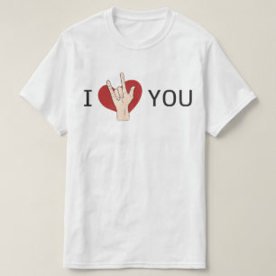 Ich Liebe Sie, Handzeichen mit rotem Herzen, taub T-Shirt