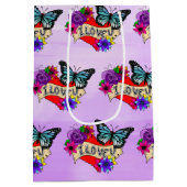 Ich Liebe Sie | Herz, Rose und Schmetterlinge Mittlere Geschenktüte (Rückseite)