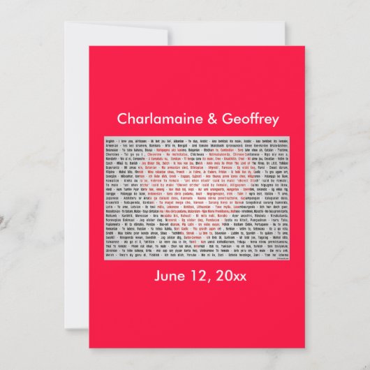 Ich Liebe Sie in 100 Sprachen rotes Herz Feiertagskarte (Vorderseite)